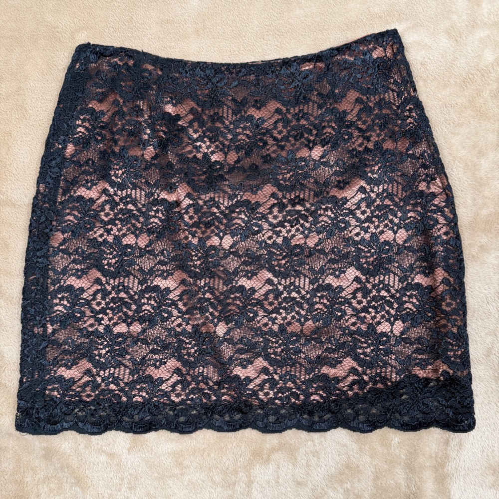 Vintage Esprit De Corp Black Floral Lace Mini Skirt Copper Lining Size 9/10 90s